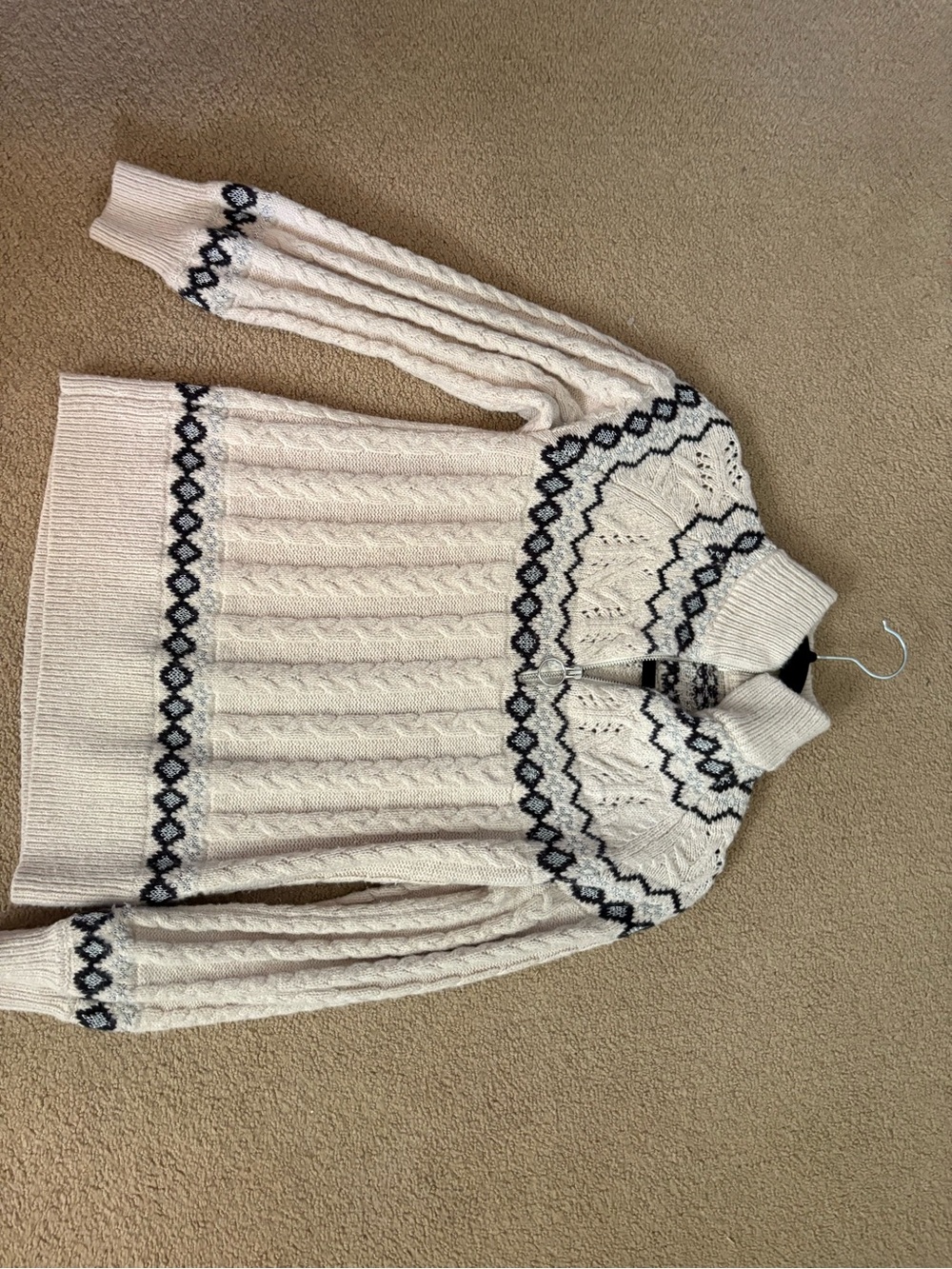 Cream Fair Isle Cable Knit Half-Zip Women's vintage Sweater